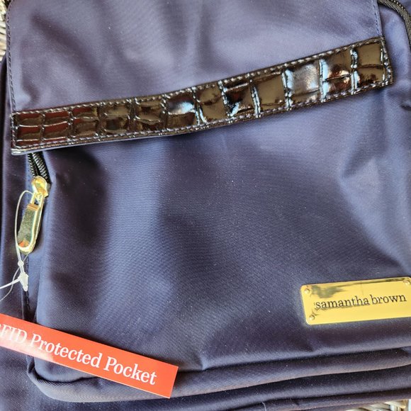 SAMANTHA BROWN ~ Lightweight Crossbody Bag Croco Trim with RFID ~ NAVY ~ NWT - Picture 7 of 7